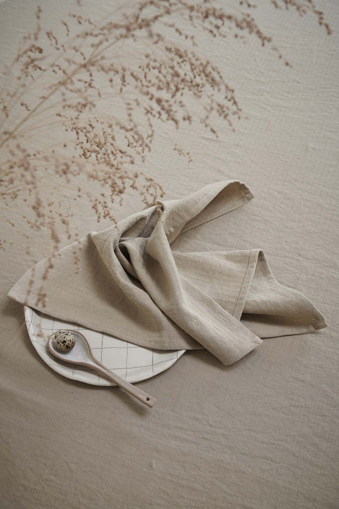 serviettes de table en lin et coton beige